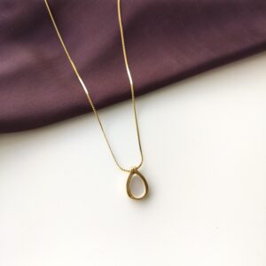 Gold plated Moonlit Teardrop Pendant necklace with moonstone from the front.