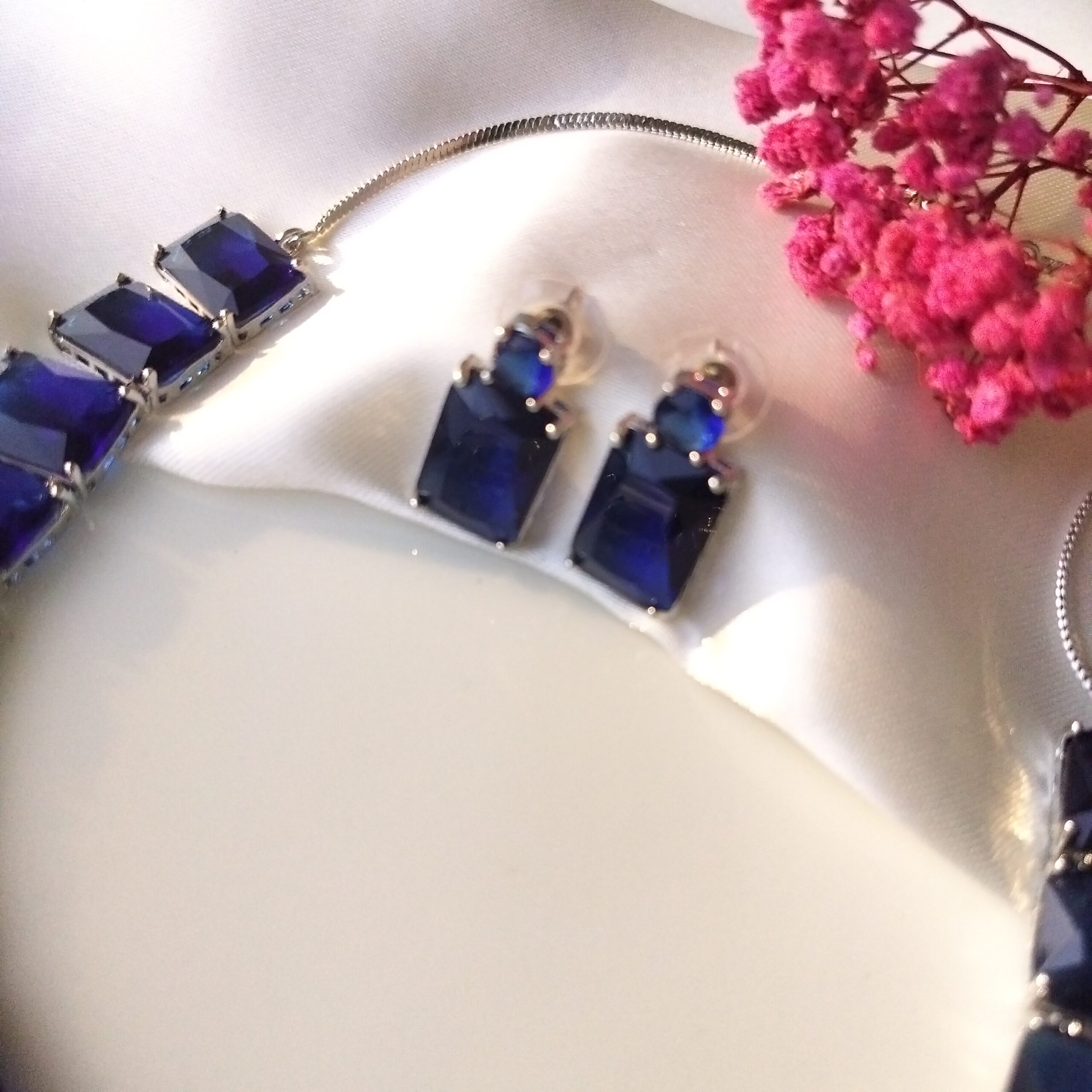 Delicate sapphire blue earrings from the necklace set