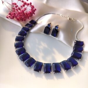 Sapphire Blue Necklace Set front view showing choker and earrings