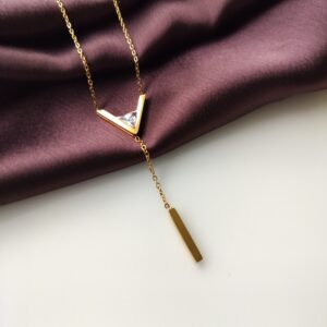 V-Glow Elegant Pendant Necklace front view on display